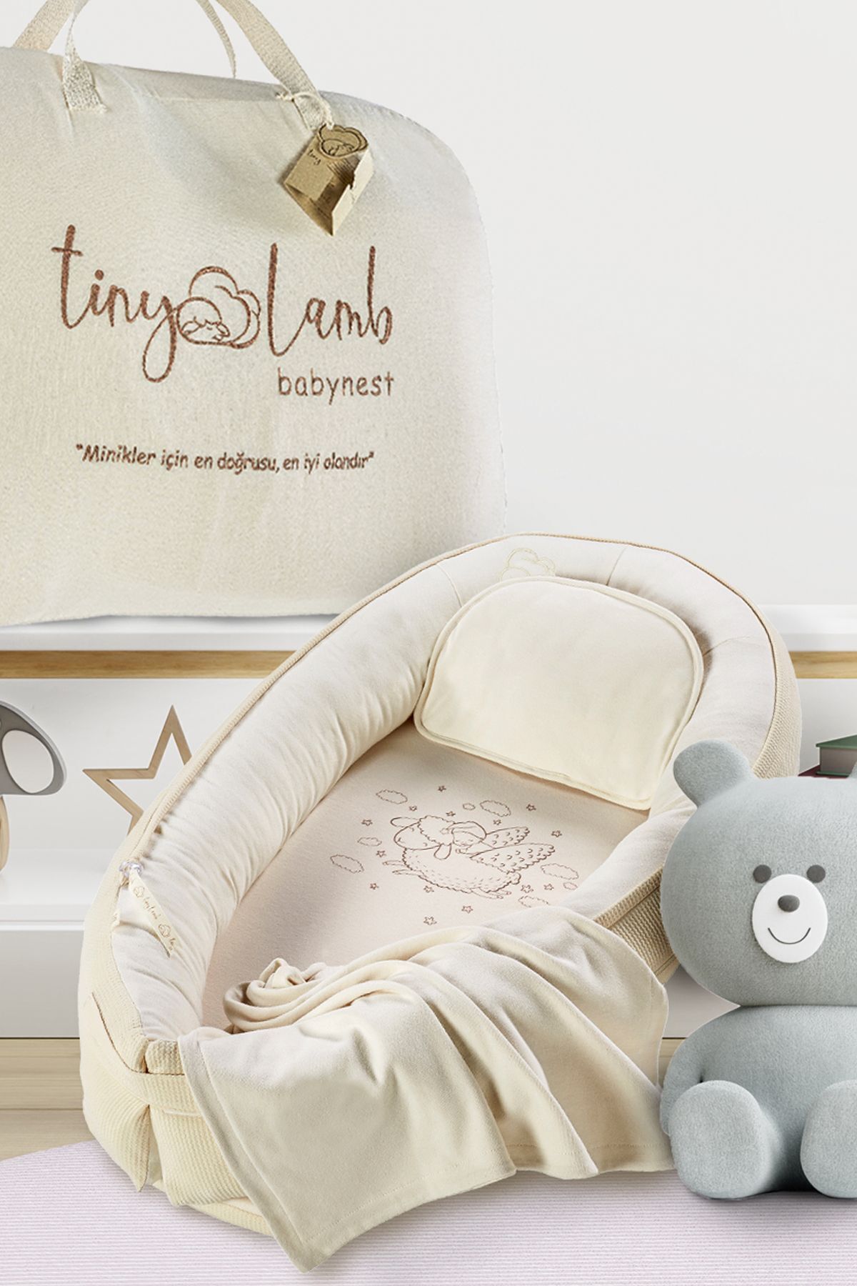 tinylamb 5 Parça Cocoon Unisex Seti Ultra Soft Krem Bebek Yuvası
