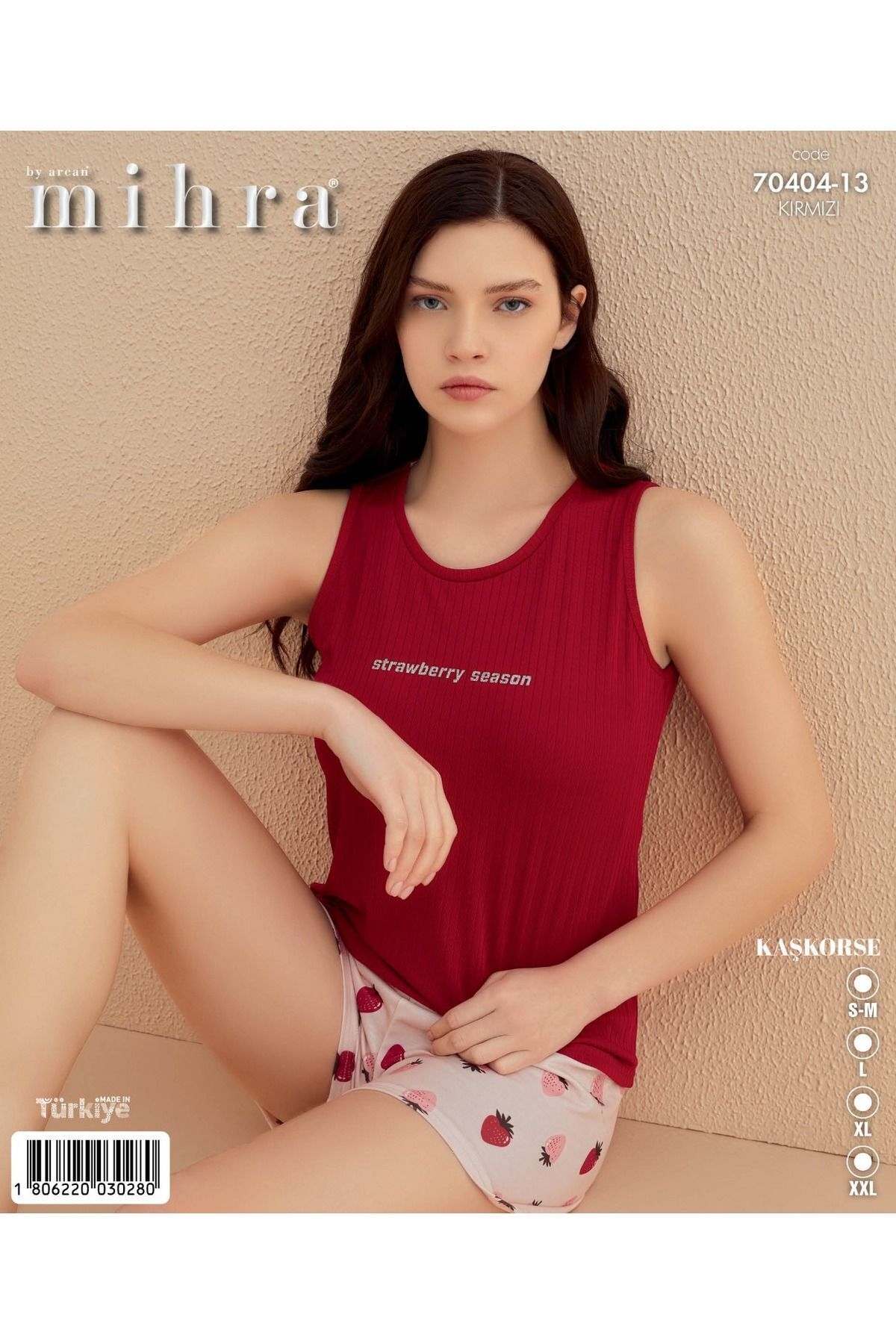Mihra Zage Çilek Desenli Atlet-şortlu Kırmızı Pijama Takımı