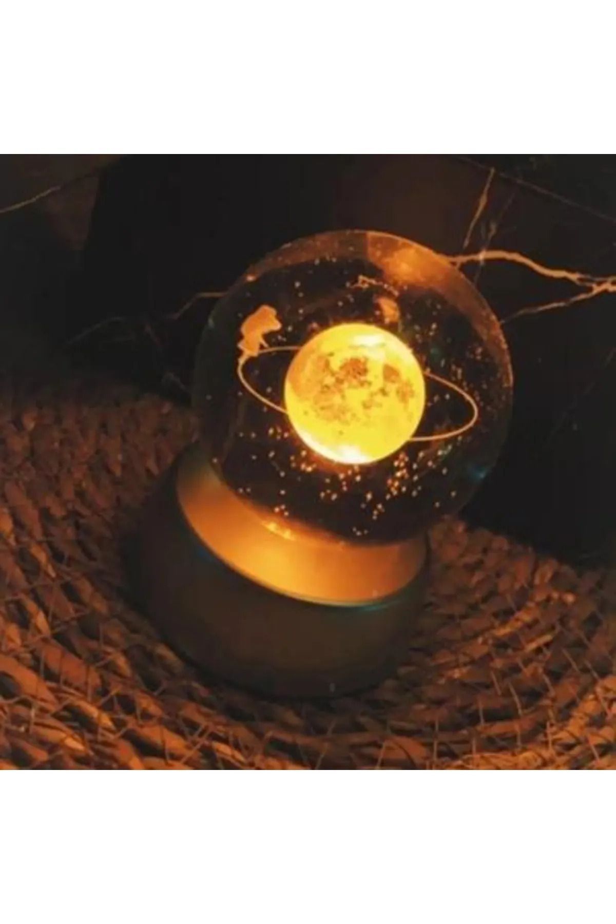 GÖBEKLİTEPE TİCARET Renk Değiştiren Led Işıklı Cam Satürn Kız Küre Dolunay Lamba Kristal Top 3D