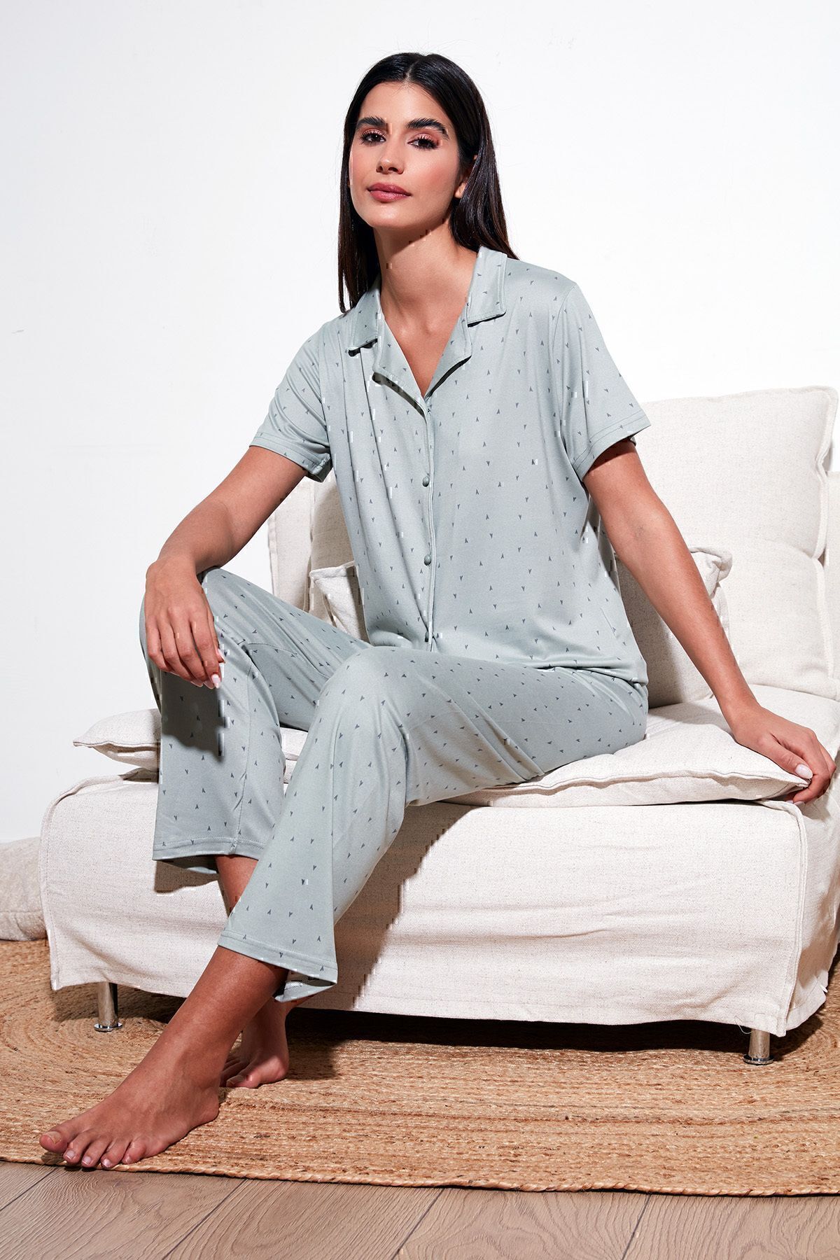 Lela Desenli Regular Fit Gömlek Yaka Pijama Takımı  PİJAMA TAKIMI 65750101