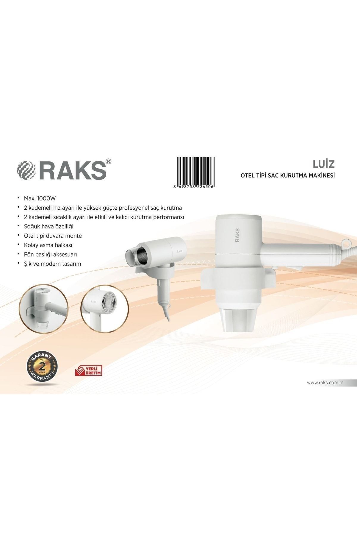 Raks Luiz Otel Tipi Saç Kurutma Makinesi 1000w