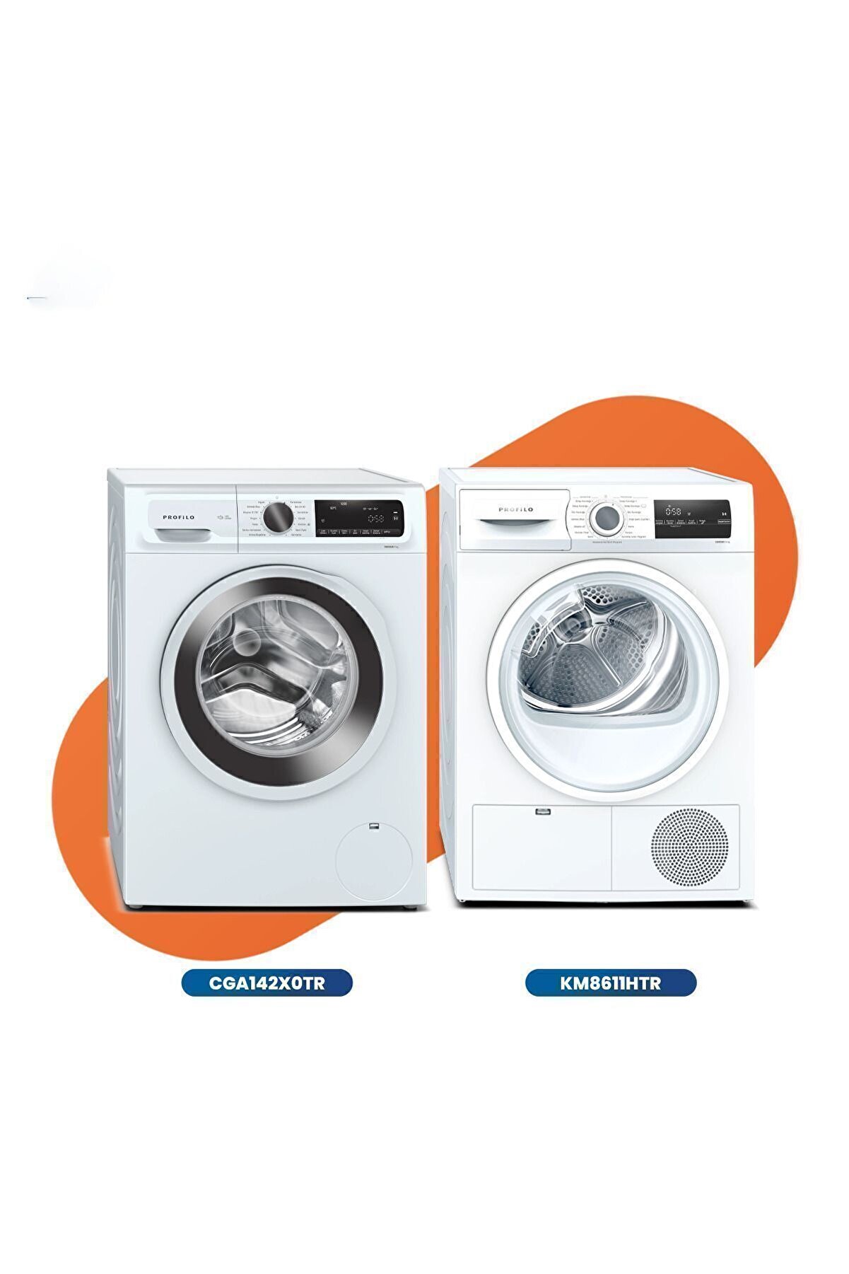 2'li Beyaz Eşya Seti ( CGA142X0TR Çamaşır Mak., KM8611HTR Kurutma Mak.)