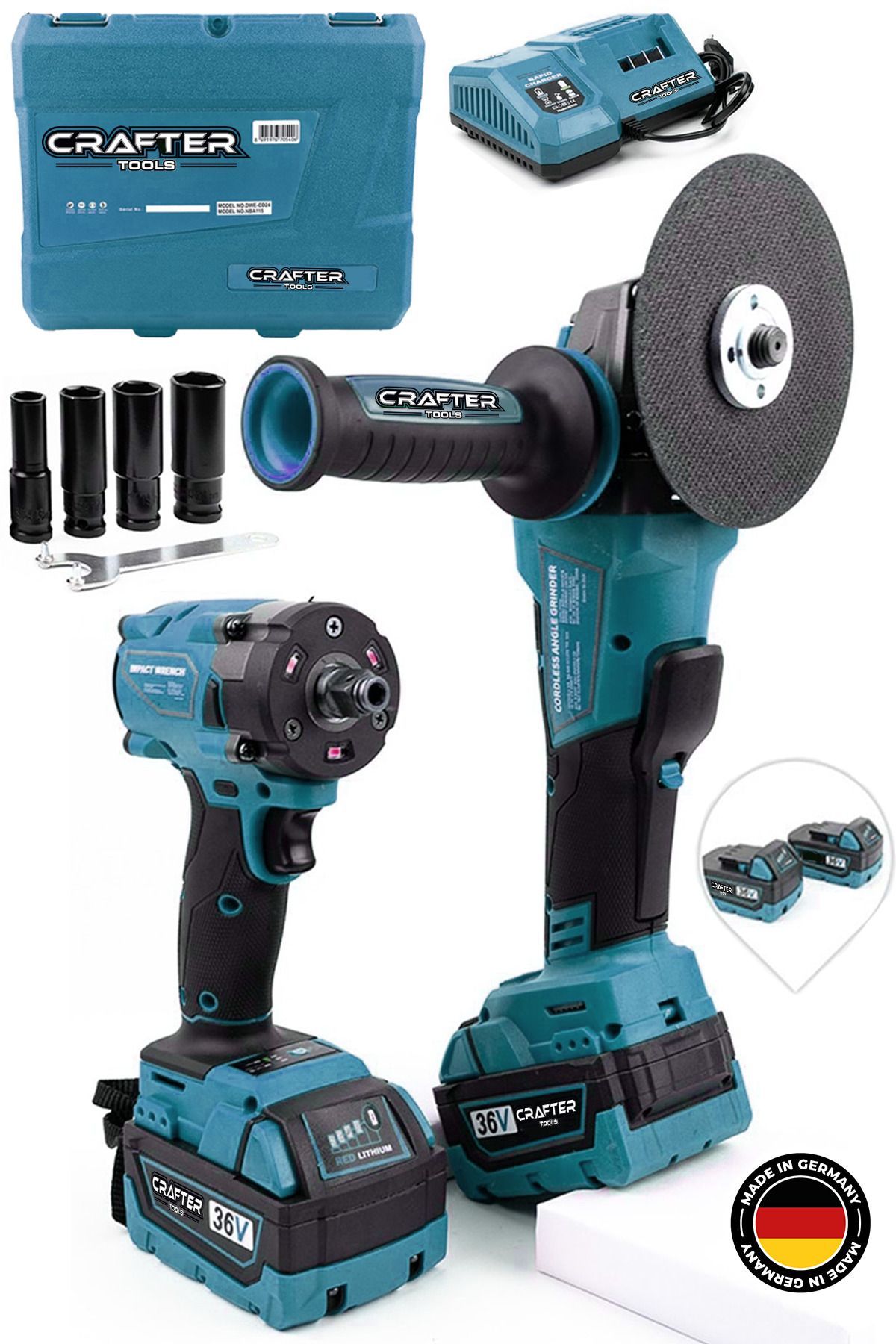 CRAFTERTOOLS Milwake 36V 5Ah 2 Li Set Şarjlı Taşlama + Şarjlı Somun Sıkma Torklu Vidalama