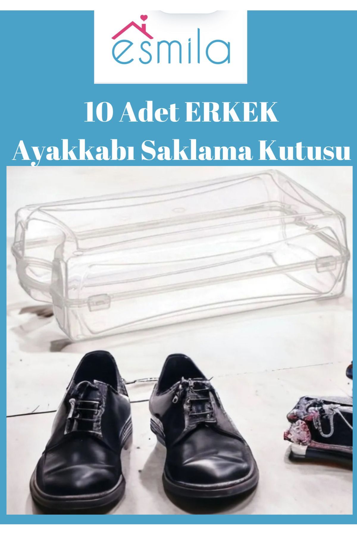 ESMİLA 10 Adet Şeffaf Erkek Ayakkabı Saklama Kutusu 10 Lu Set Esmila18092024.