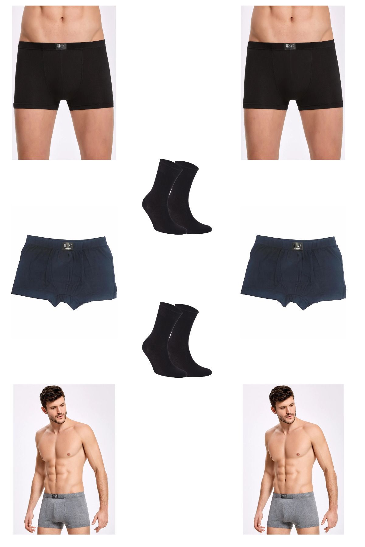 İlke 6'lı Paket Karışık Renk Bambu Boxer 2çift Bambu Çorap Hediyeli