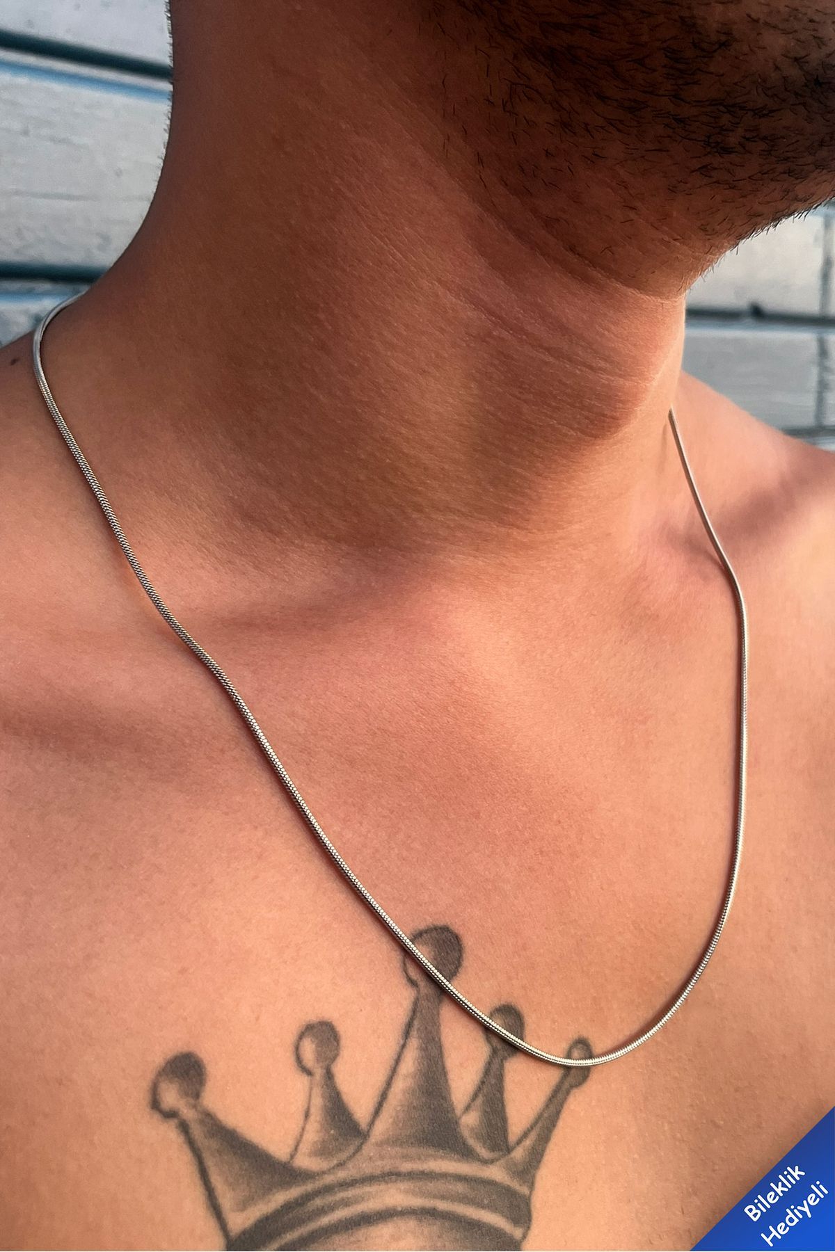 The Collection Unisex Ince Italyan Yılan Model Gümüş Kolye Çelik Zincir