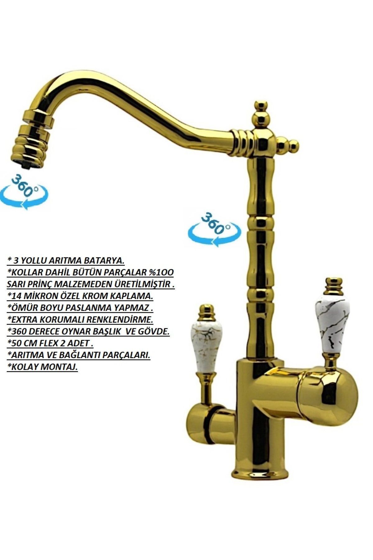 Class Armatür Arıtmalı Rustik Altın Evye Bataryası