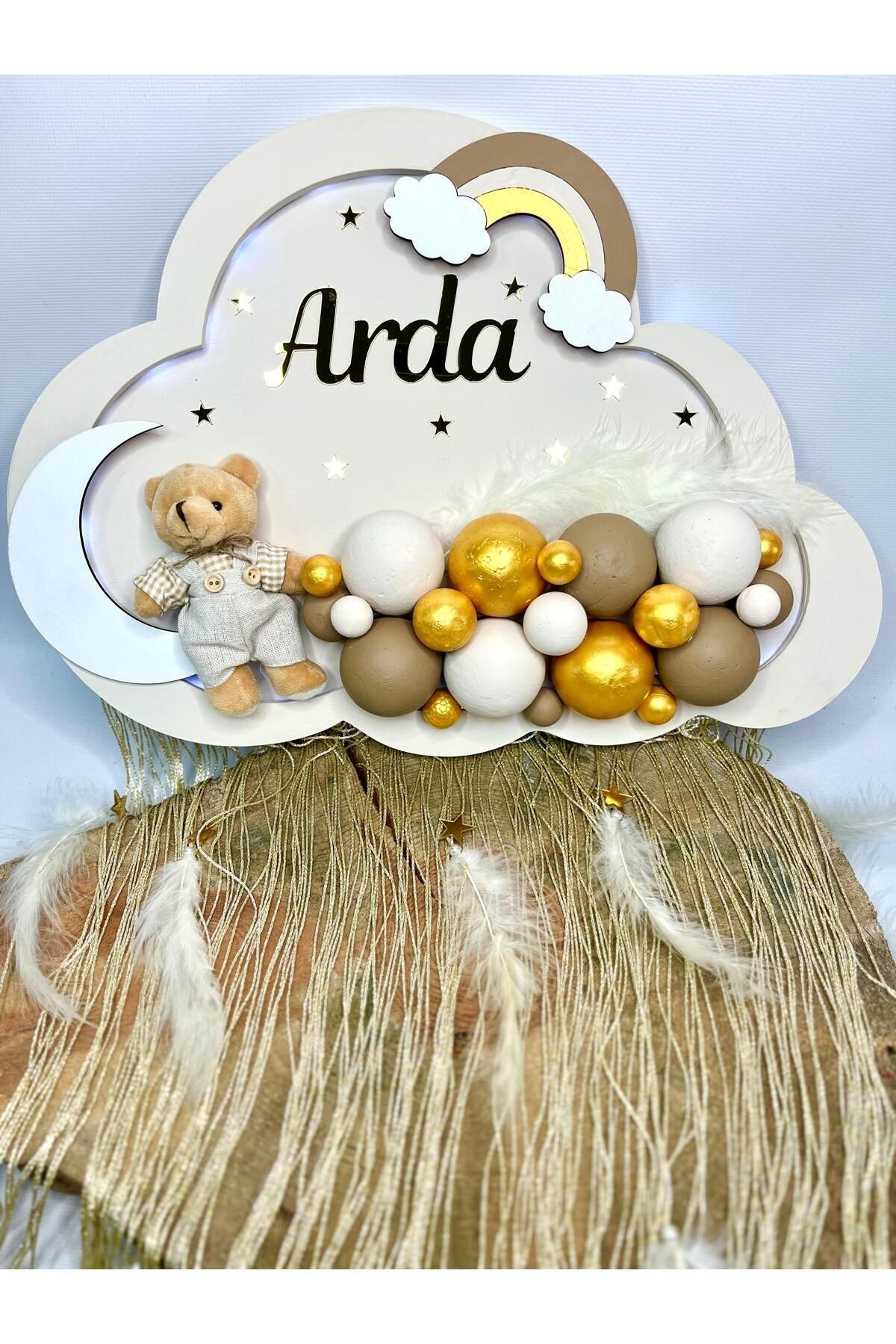 Mr Home BULUTLU LEDLİ BEBEK KAPI SÜSÜ-İSİMLİ BEBEK KAPI SÜSÜ-HASTANE ODASI KAPI SÜSÜ