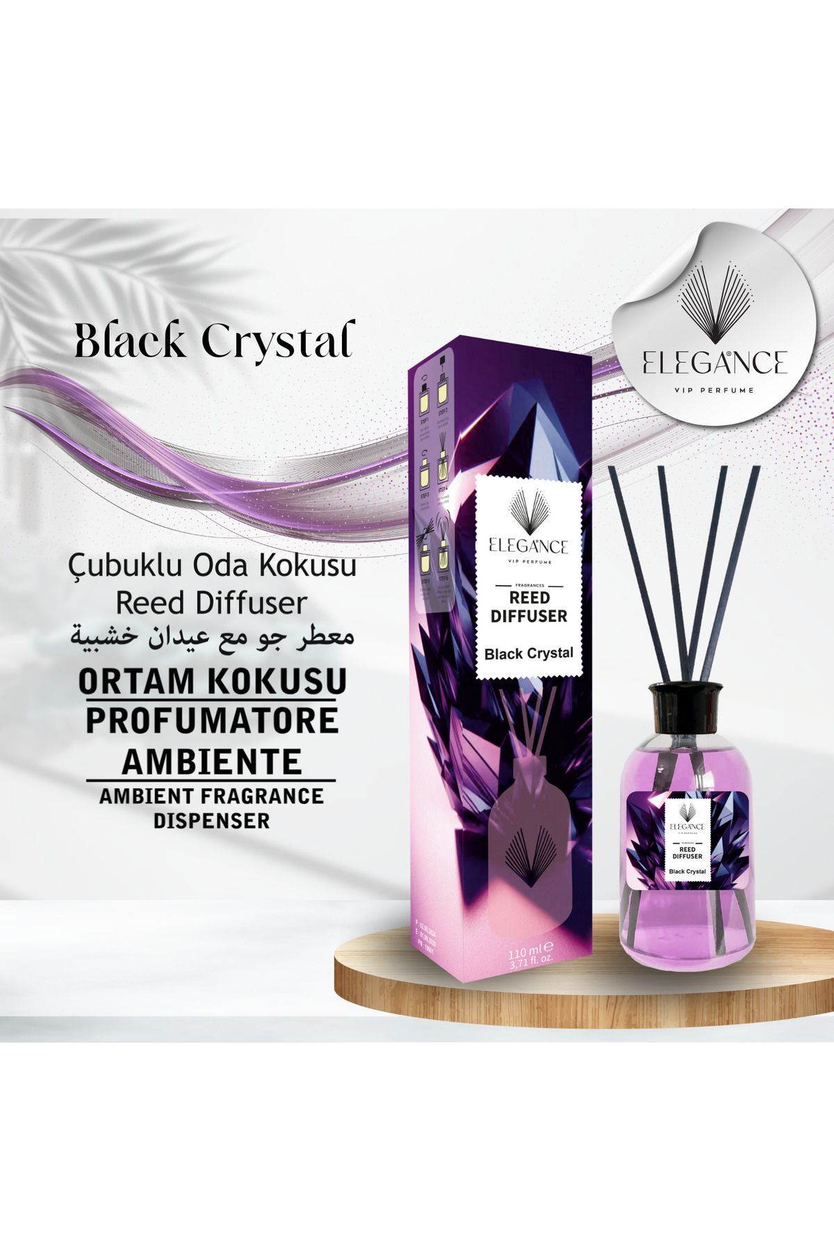 Elegance vip Perfume Black Crystal Reed Diffuser Bambu Çubuklu Oda Kokusu 110 ml
