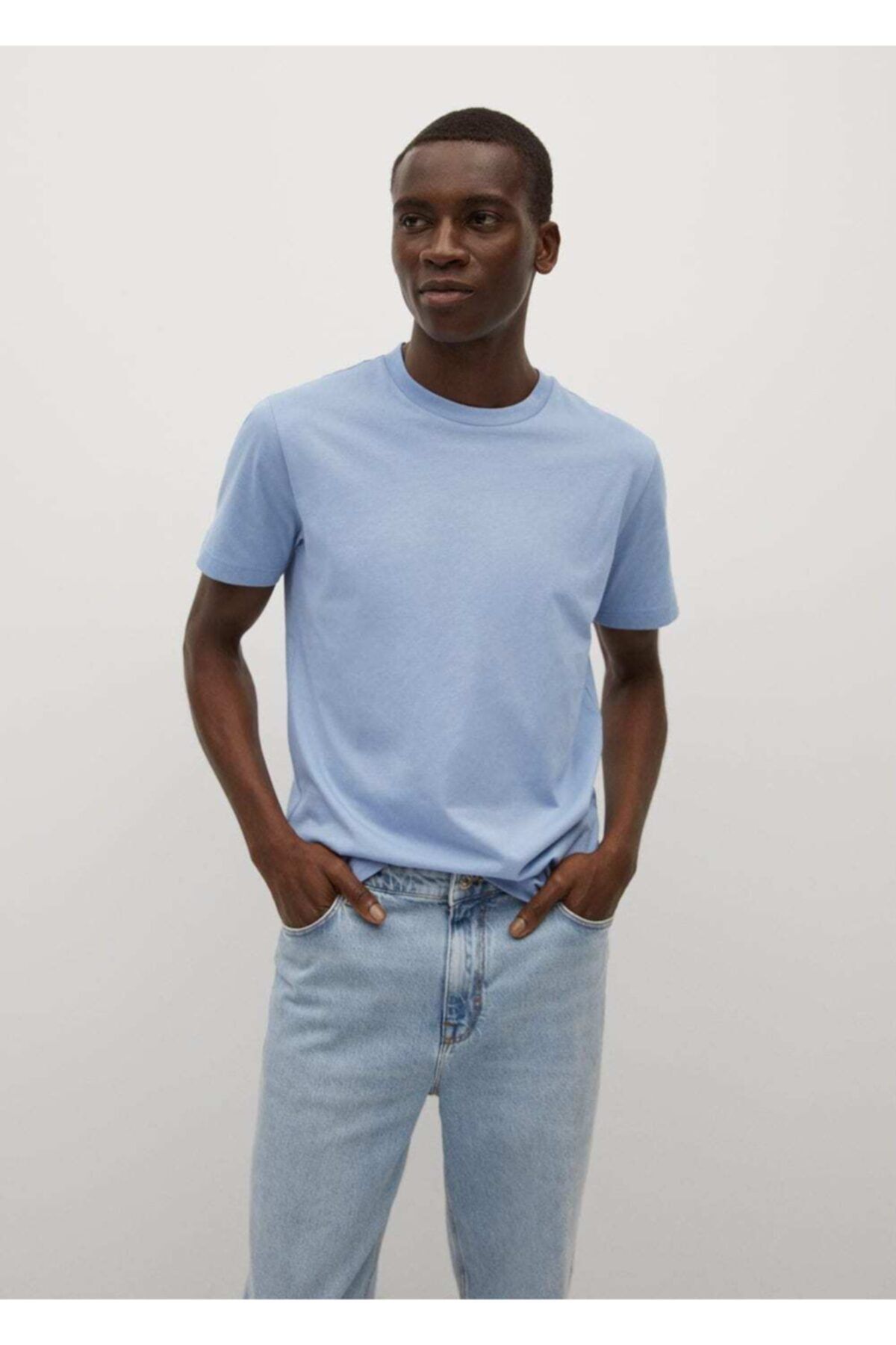 MANGO Man Erkek Mavi Sürdürülebilir Pamuklu Basic Tişört