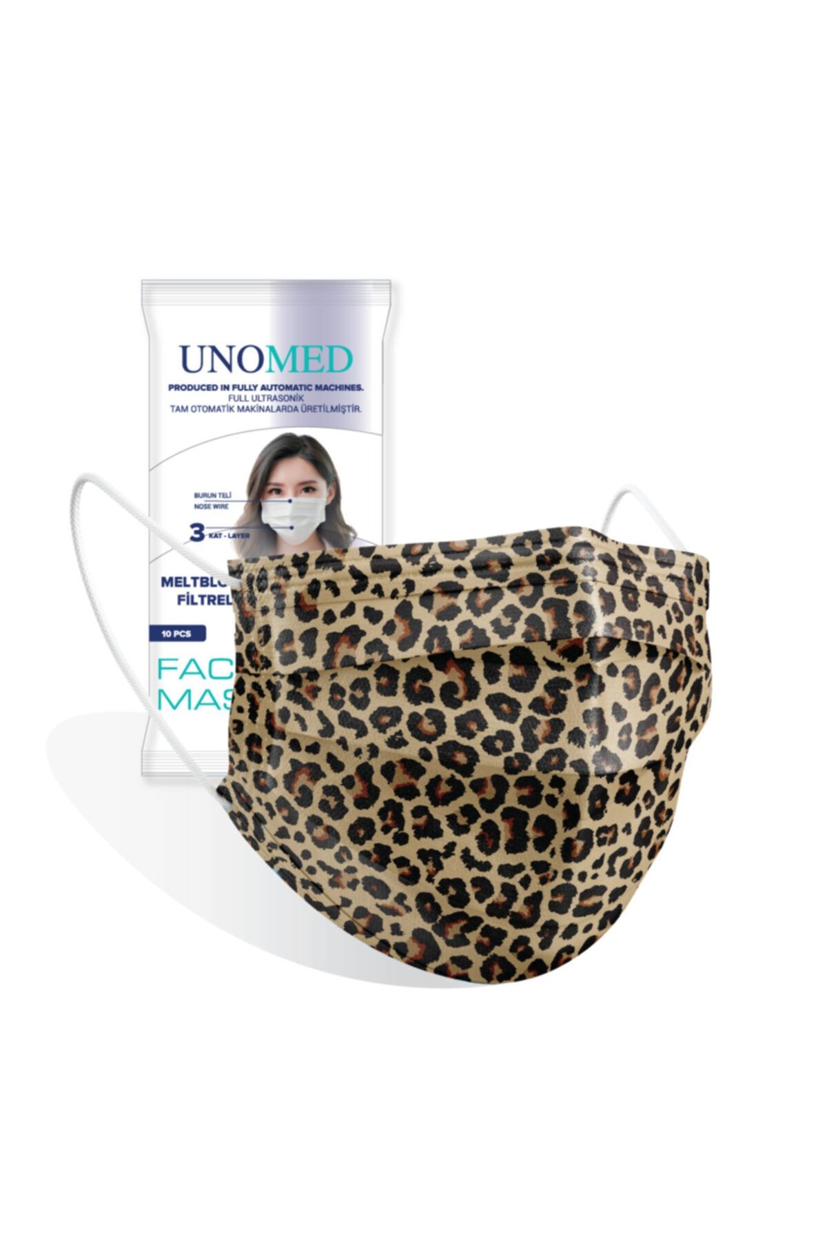 UNOMED Leopar 3 Katlı Ultrasonik Meltblown Filtreli 250'li Cerrahi Maske-burun Telli