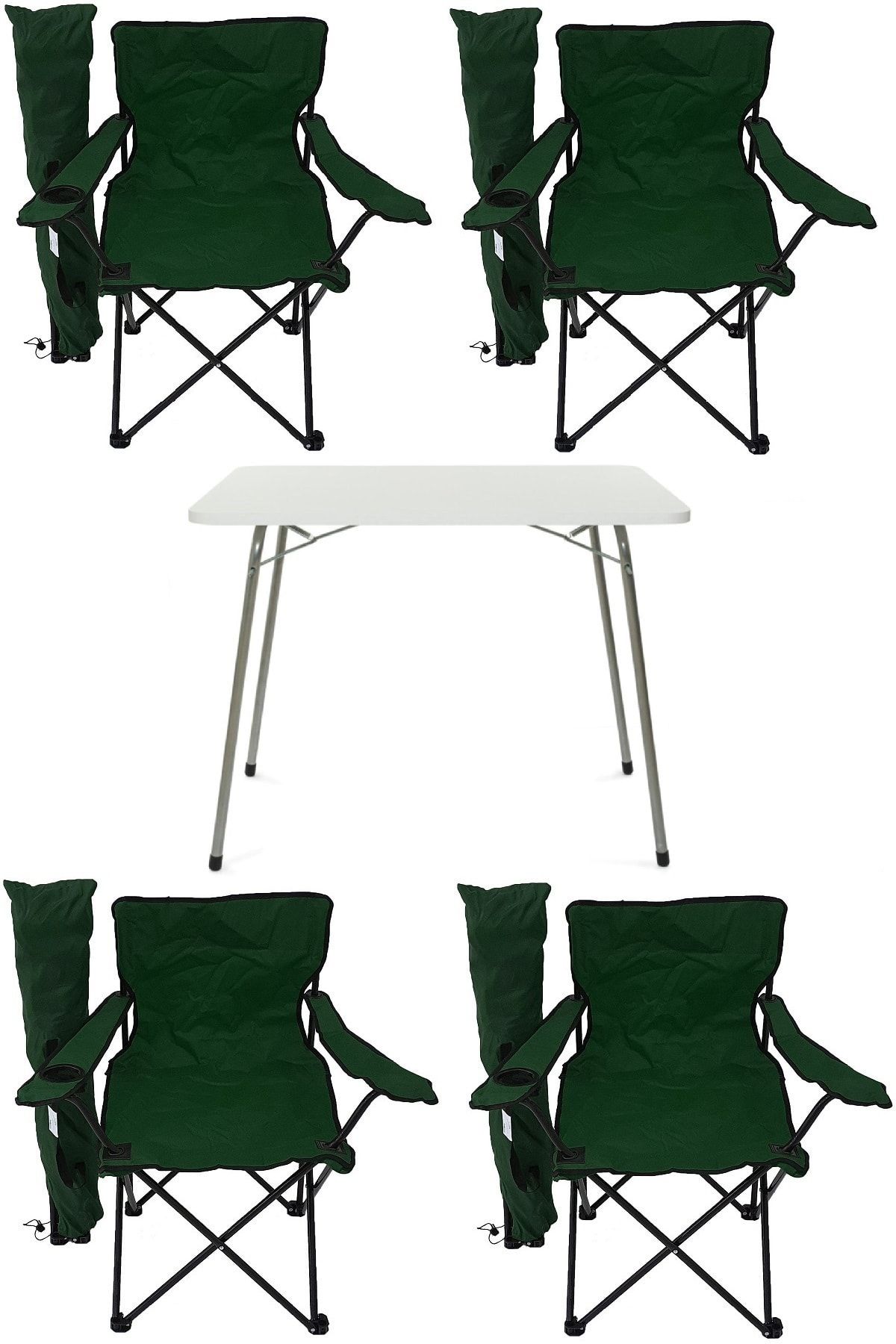Bofigo Katlanır Masa + 4 Adet Kamp Sandalyesi Yeşil