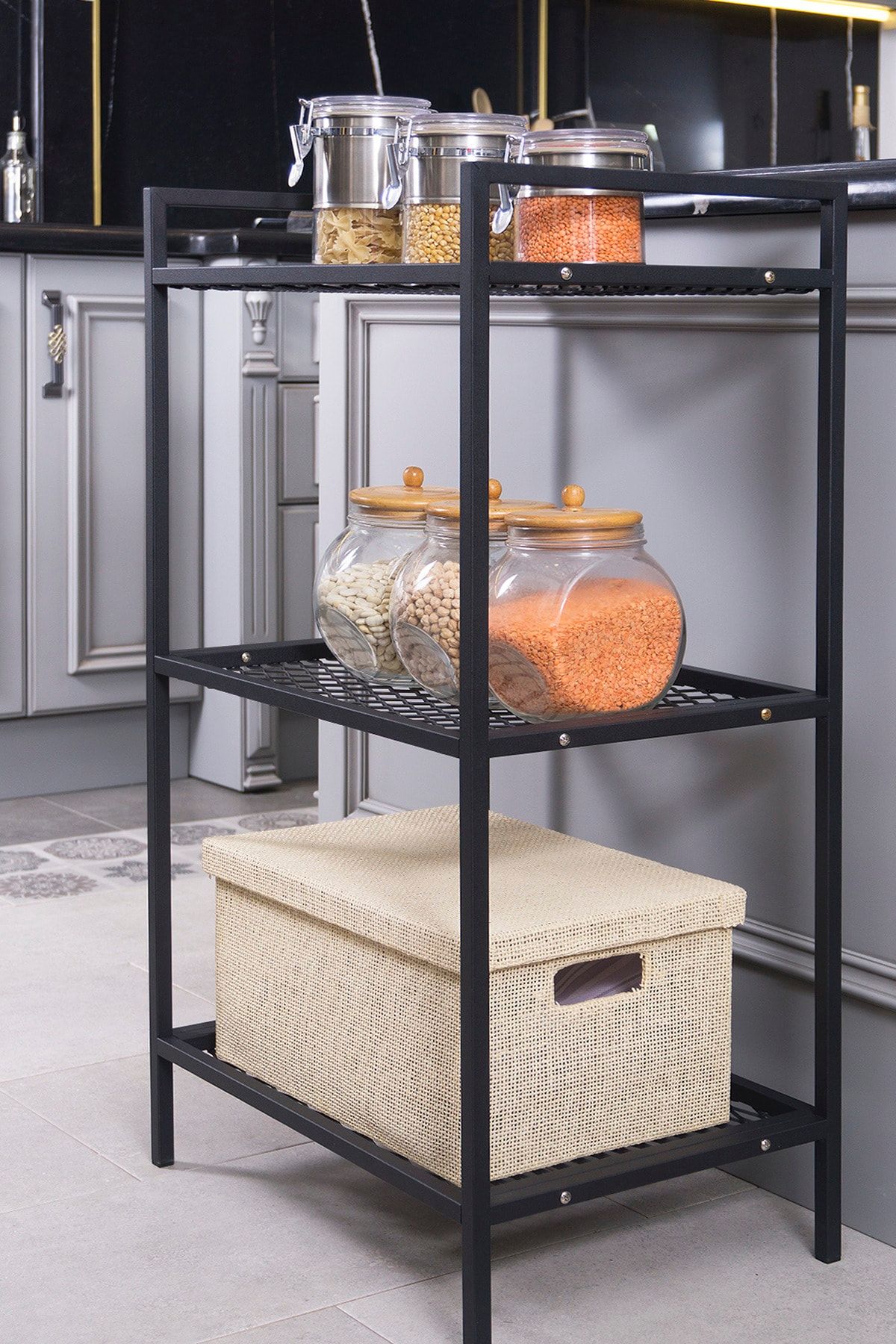 Mudesa Metal Mutfak Malzeme Rafı Metal Organizer Dekoratif Çok Amaçlı Tel Dolap