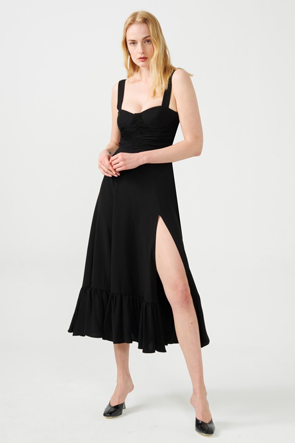 Muun Barbara Siyah Midi Elbise