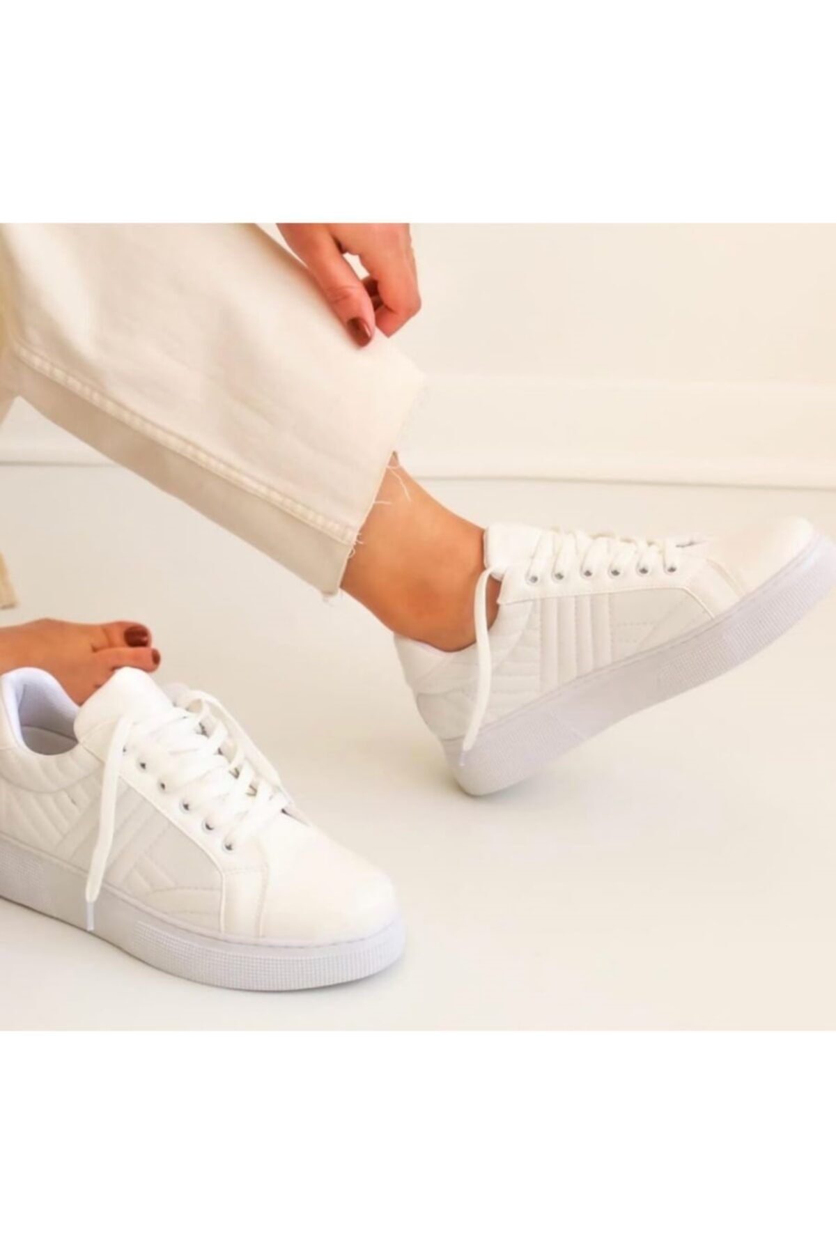 FLORİN Kadın Beyaz Rugan Kalın Taban Sneaker Spor Ayakkabı Yürüyüş Bağcıklı Günlük Antreman