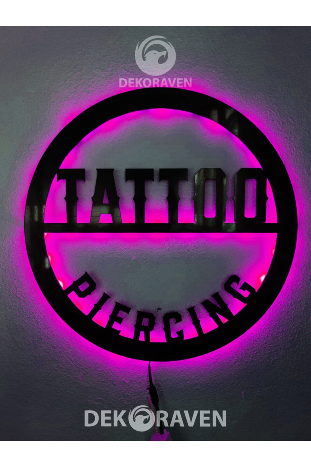 dekoraven Tattoo & Piercing Led Işıklı Ahşap Tablo-iç Mekan Tabela