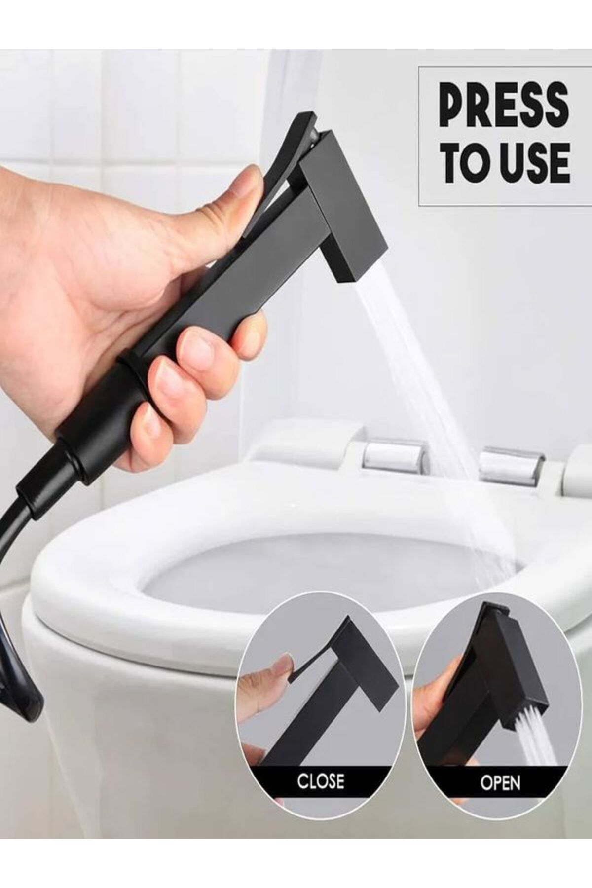 ALMAYA TOOLS Taharet Musluk (Şattaf) Krom 304 Paslanmaz Siyah Tek Çıkışlı Kare Başlıklı