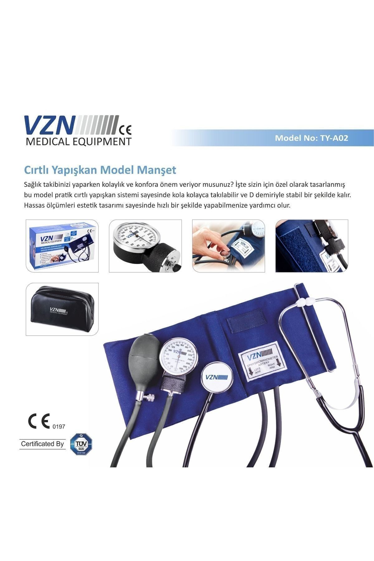 VZN Manuel Tansiyon Aleti Cırtlı Manşon Steteskoplu