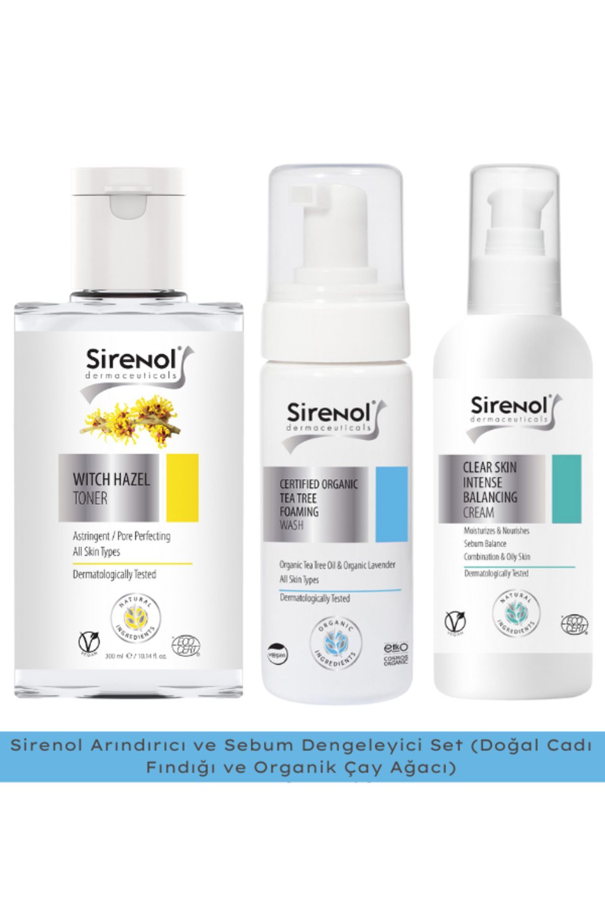 Sirenol Arındırıcı ve Sebum Dengeleyici Set Doğal Cadı Fındığı ve Organik Çay Ağacı