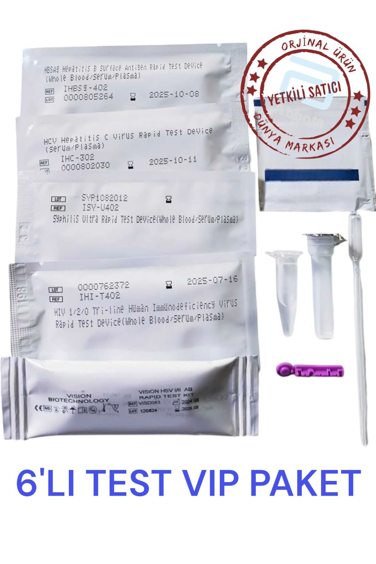 RASTMED ®-cinsel Yolla Bulaşan Hastalıklar Testi - Vıp Paket 6 Lı - Hiv-aids, Sifilis, Hcv , Hbsag