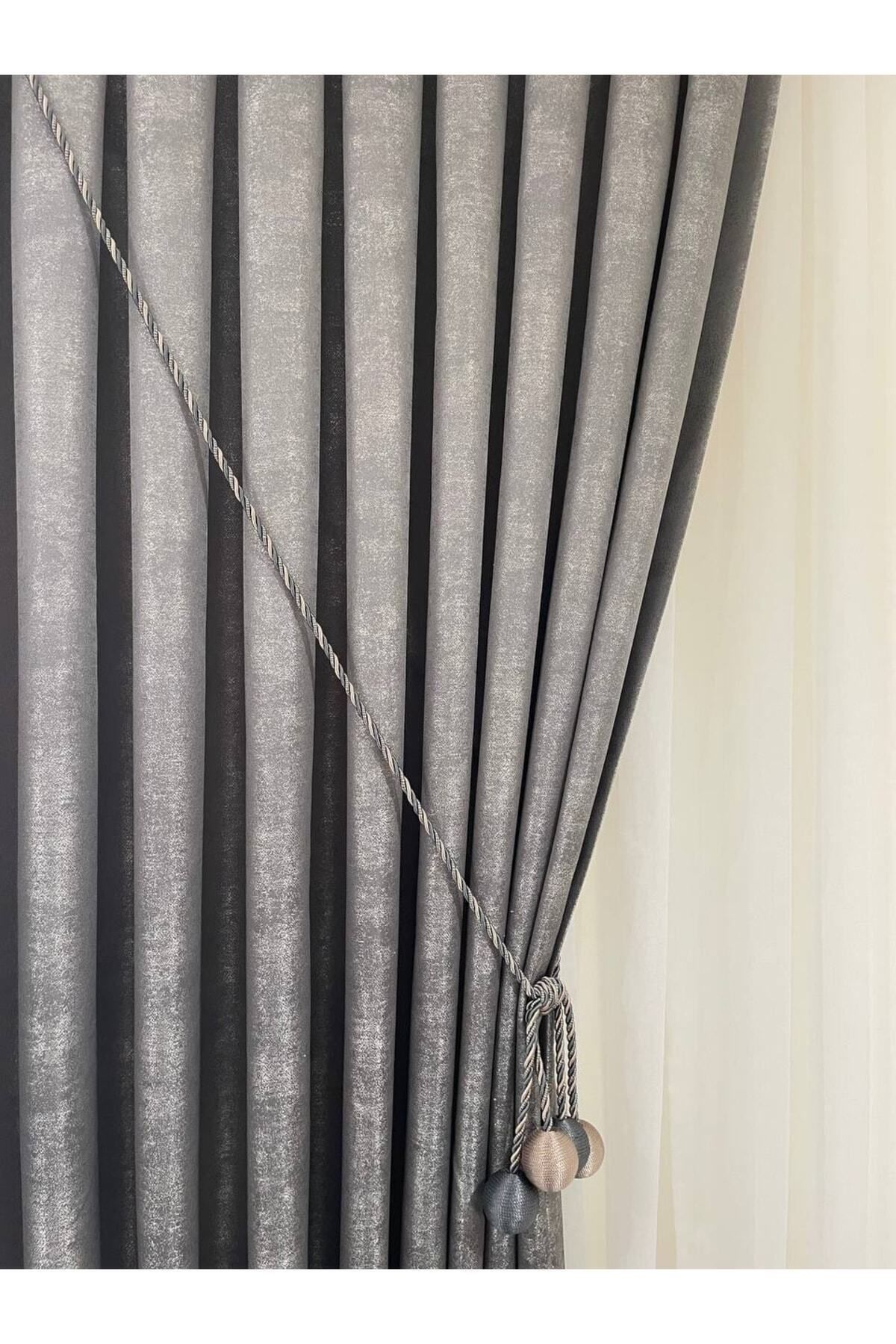 MebelPort Curtain Jakarlı Fon Perde Parlak Renk Çift Kanat