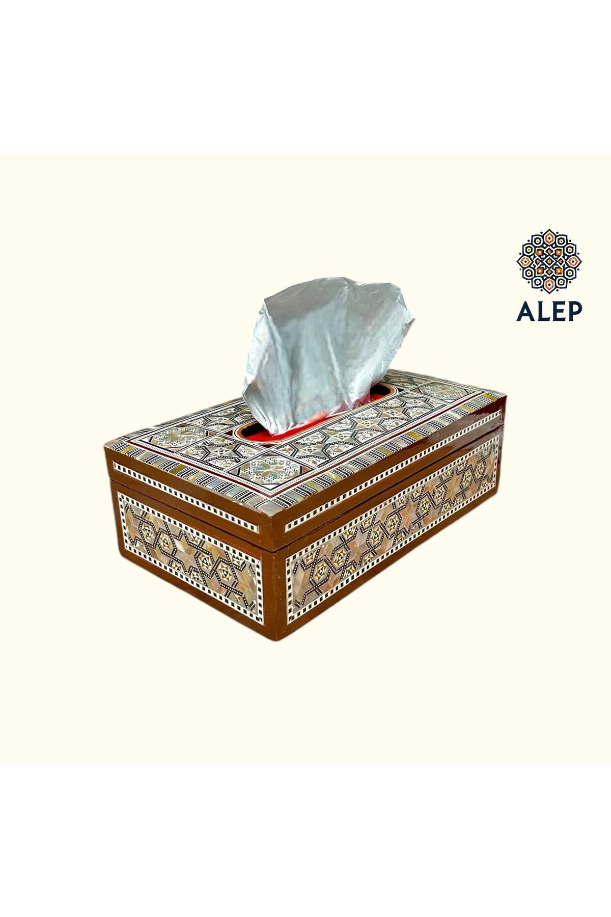ALEP Sedef Kakma Mozaik Desenli Lüks Ahşap Peçetelik (EL YAPIMI)