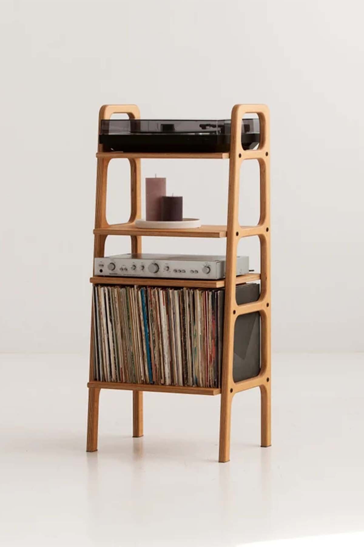 Woodesk Vinilo, Ahşap, 114x50, Tik Renk, Kitaplık Ve Pikap Standı Cpt4672-50