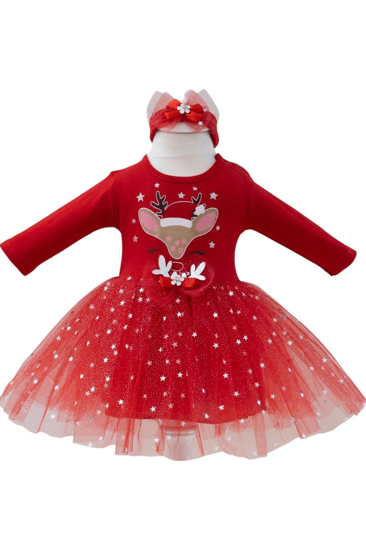 Pivami Yılbaşı Bebek Elbisesi Tütülü Geyikli Noel Elbisesi