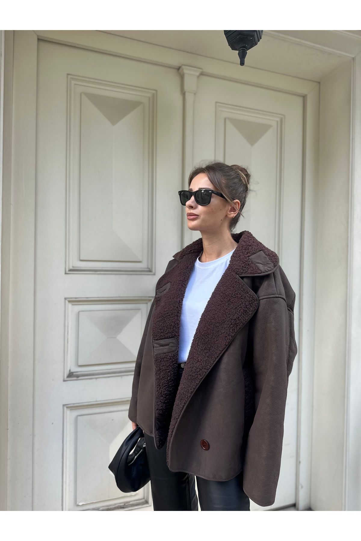 NET OF NOT Else Acı Kahve Dokulu Süet Içi Peluşlu Oversize Zr Model Mont