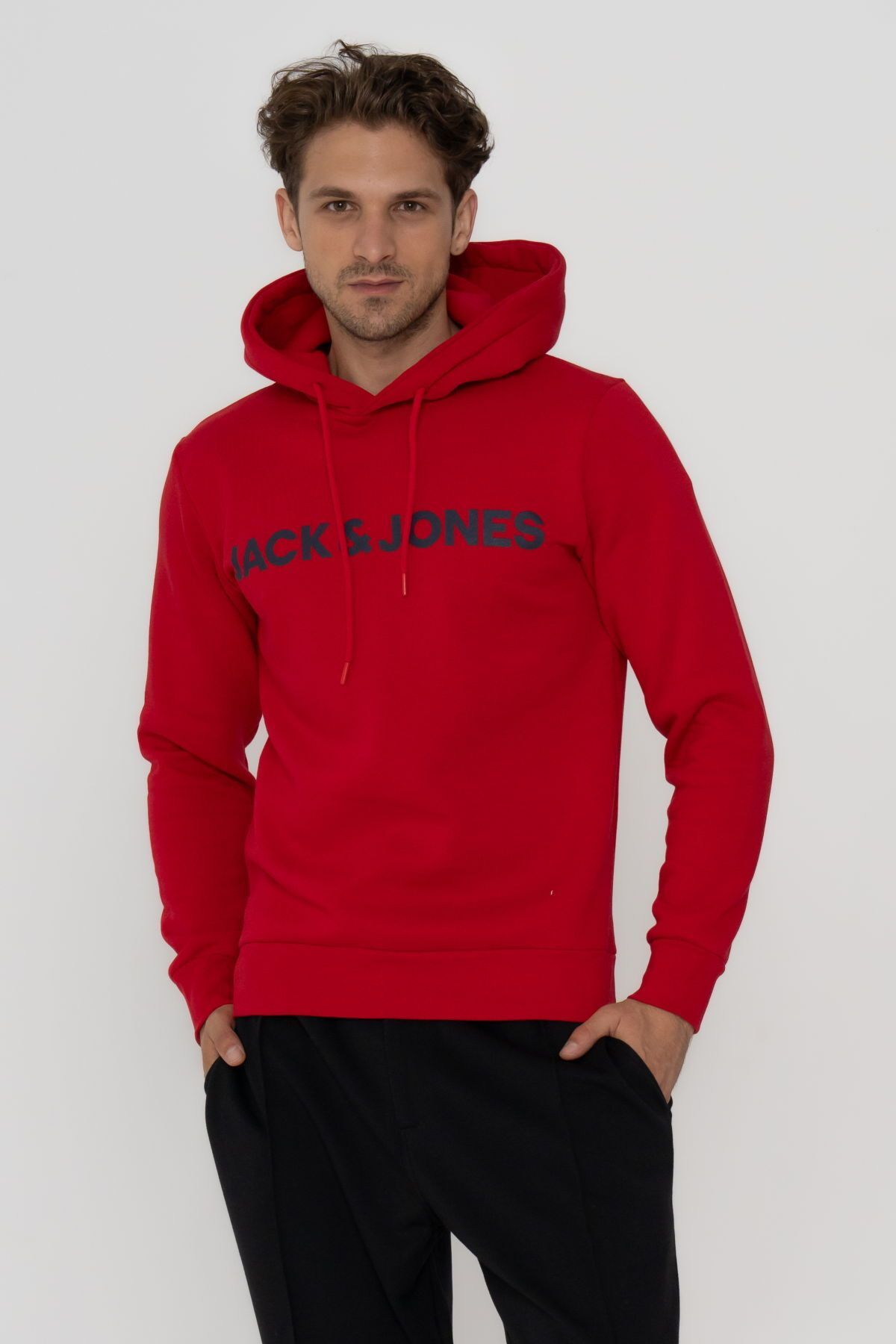 Jack & Jones Erkek Logo Baskili Kapüsonlu Sweatshirt - Deldrick