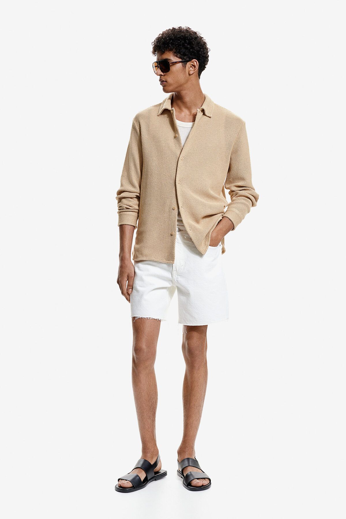 H&M Regular Fit Delik Desenli Triko Gömlek