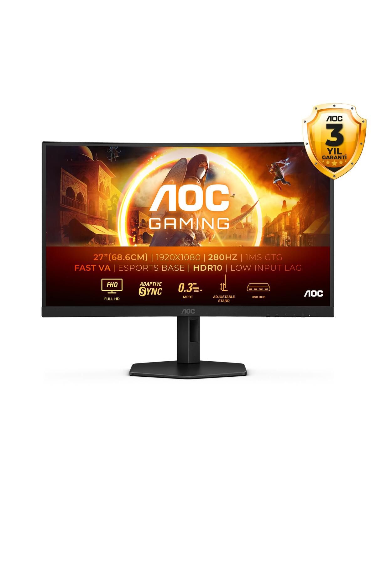 AOC C27G4ZXU 27" 280 Hz 0,3 ms FreeSync HDR10 Yükseklik Ayarlı Fast VA Curved Oyuncu Monitör