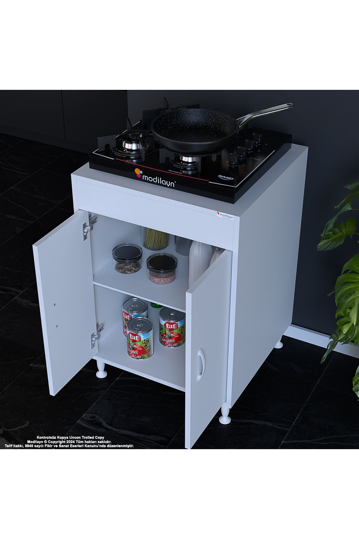 Modilayn Aymen 59,6 X 85 X 56 Cm Set Üstü Ocak Ve Tek Raflı Çok Amaçlı Mutfak Dolabı