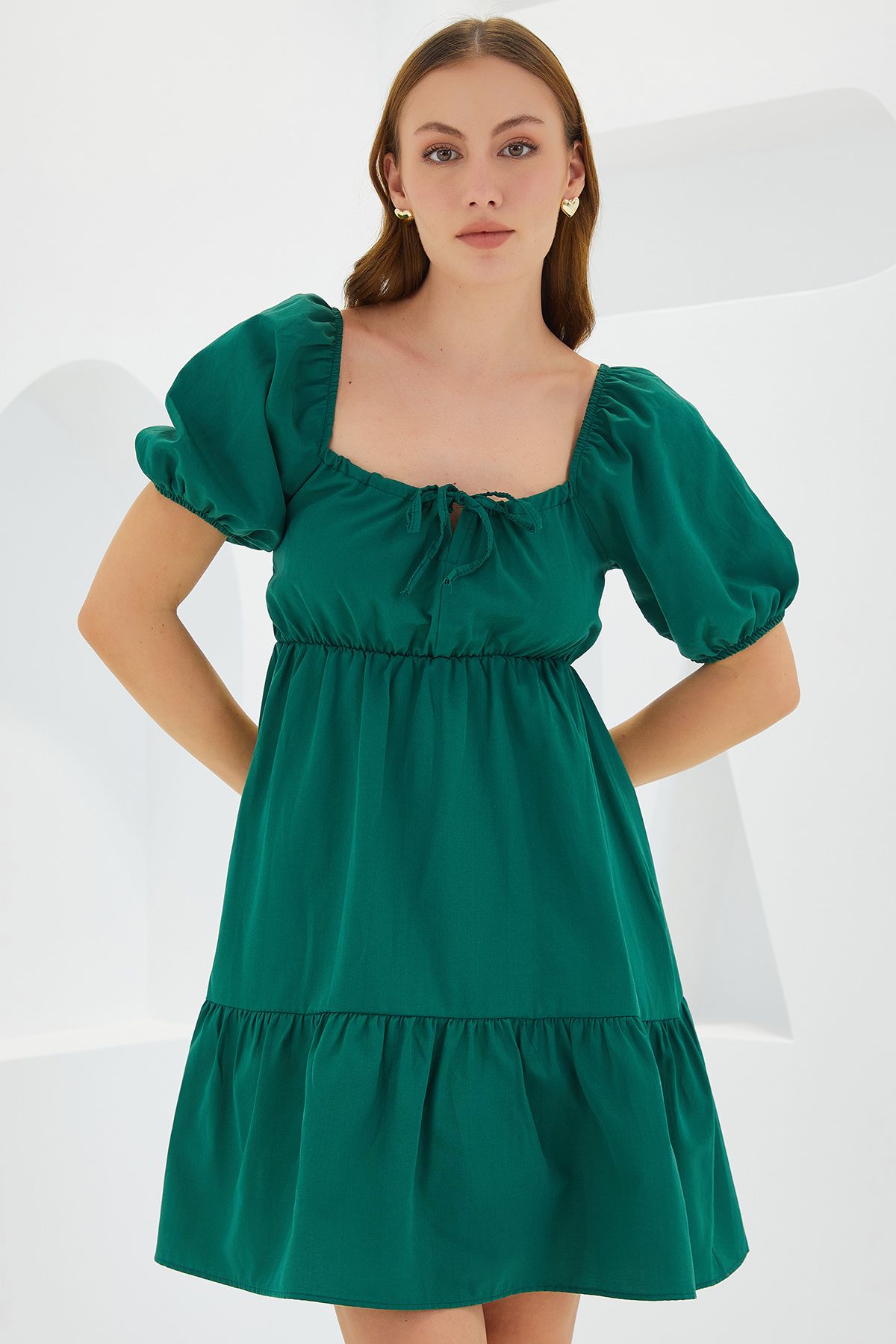 Bigdart 2351 Kloş Poplin Elbise - Y.zümrüt