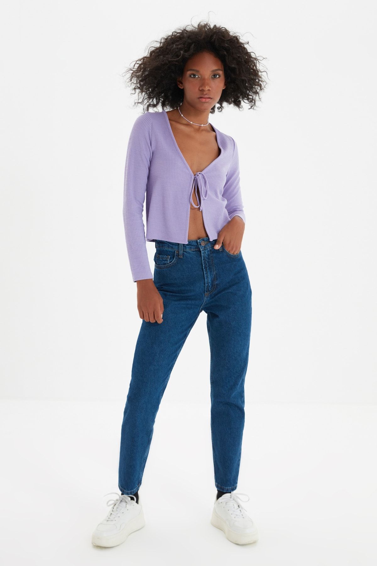 TRENDYOLMİLLA Indigo Yüksek Bel Mom Jeans TWOAW20JE0129