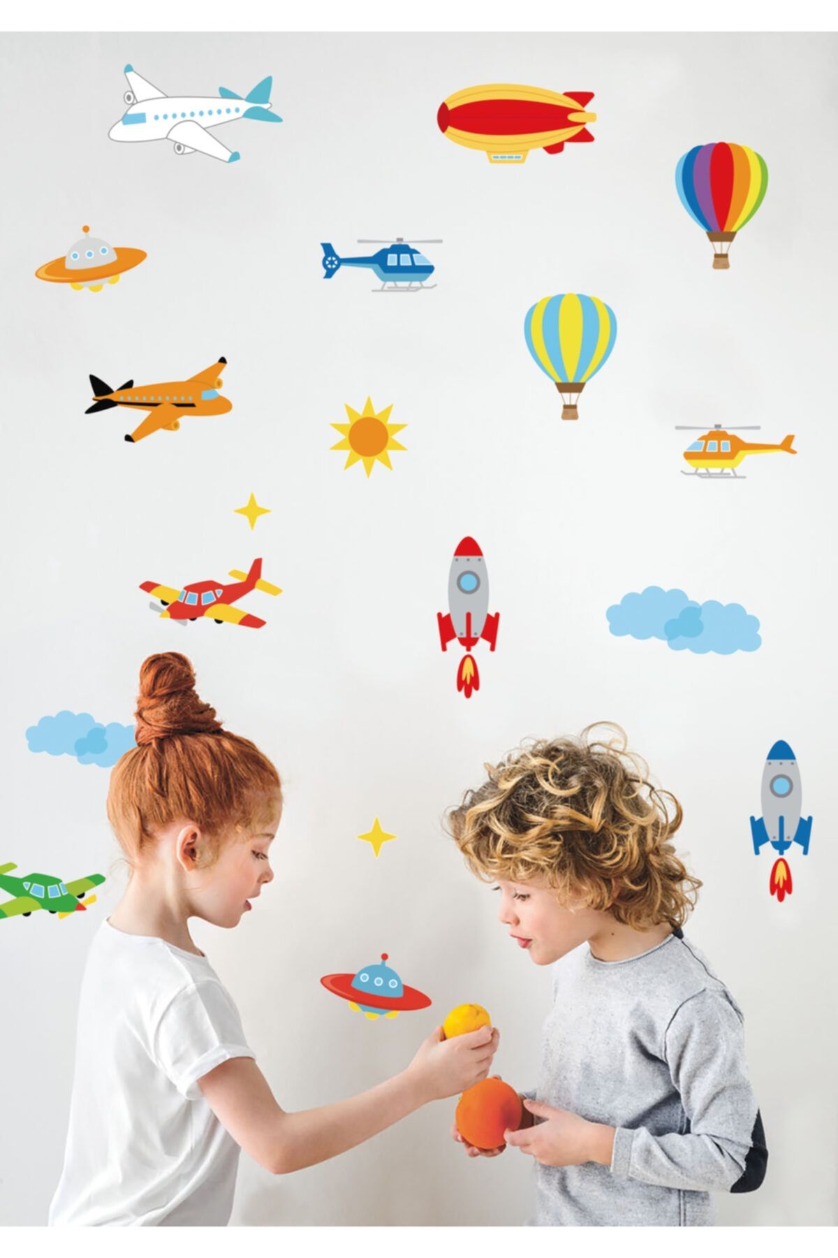 Sticker Sepetim Uçak , Balon , Helikopter , Uzay Mekiği Çocuk Odası Duvar Sticker Seti