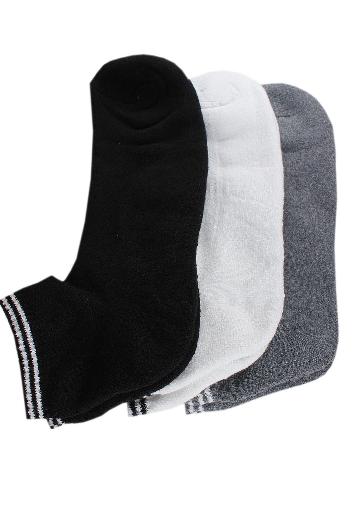 Varetta Erkek Siyah Gri Beyaz Kışlık Kalın 3 Lü Konç Çorap