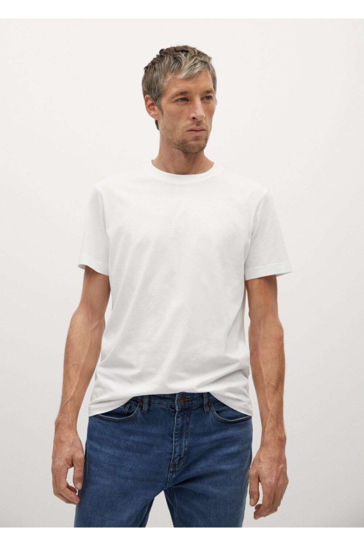 MANGO Man Erkek Kırık Beyaz Sürdürülebilir Pamuklu Basic Tişört