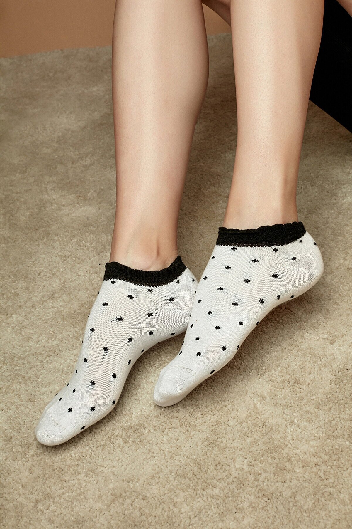 Penti Siyah - Gri - Beyaz Fırfır Dot 3lü Patik Çorap