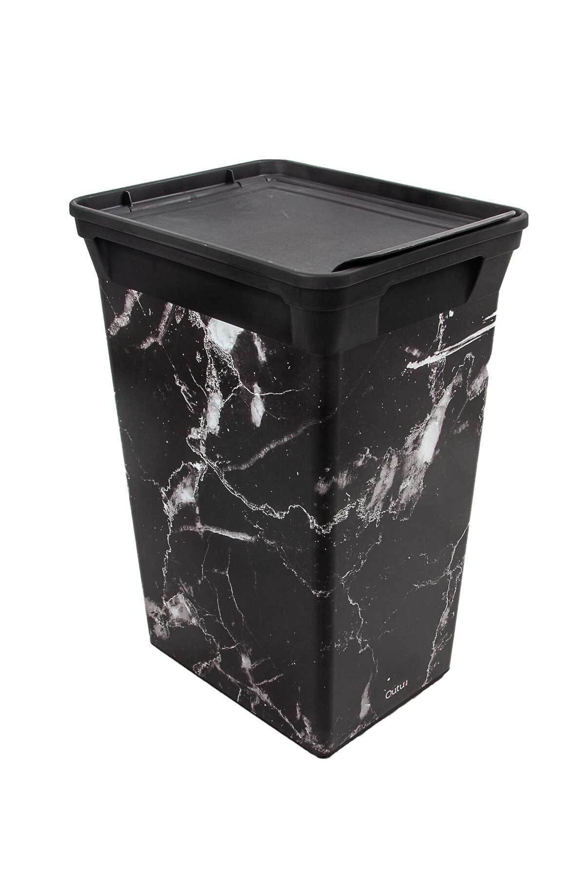 QUTU Trashbin Black Marble 40 L Plastik Çöp Kovası