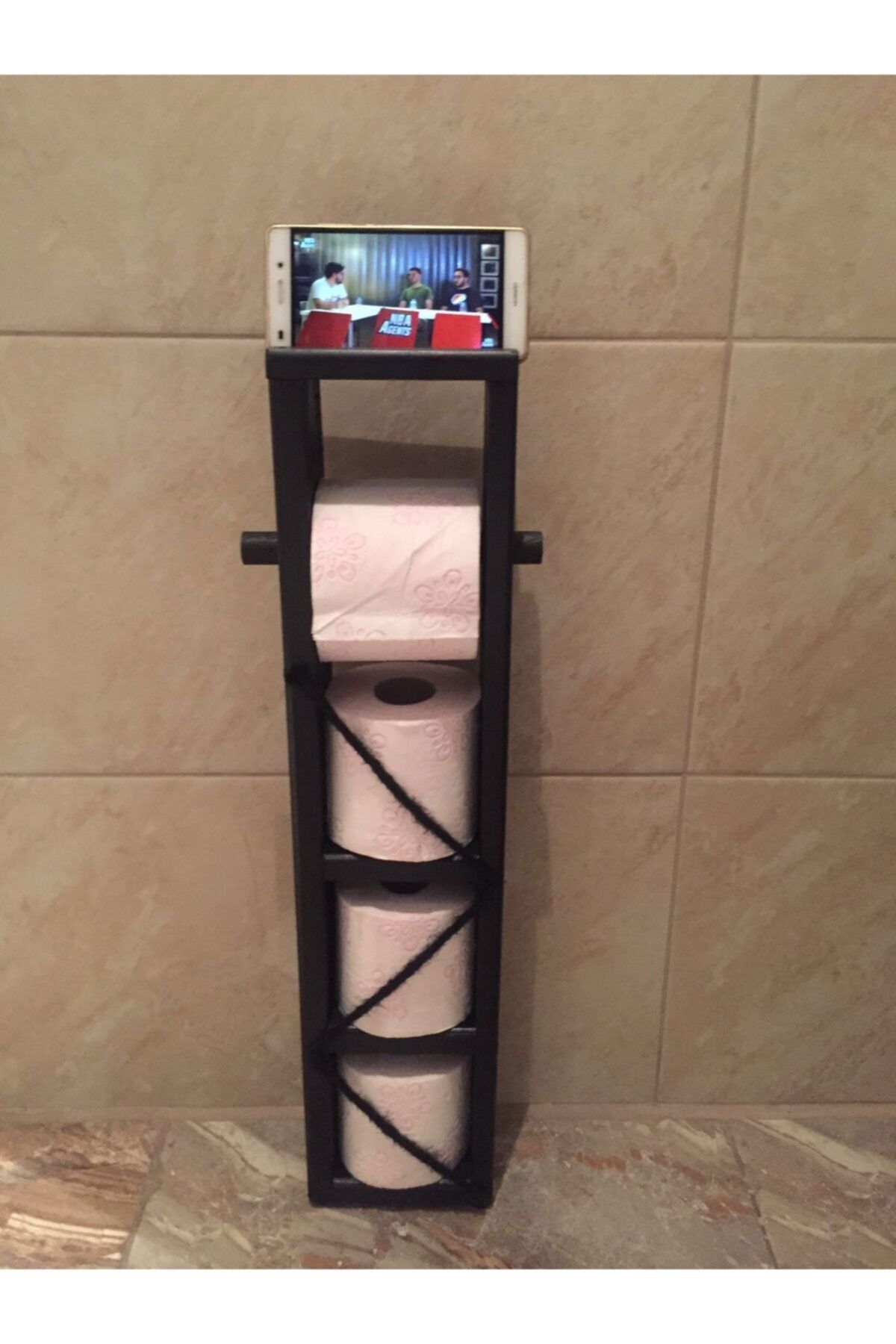 Ankaflex Ahşap Wc Kağıtlık Tuvalet Tuvalet Kağıtlığı Telefon Tutucu Standı Özellikli Siyah