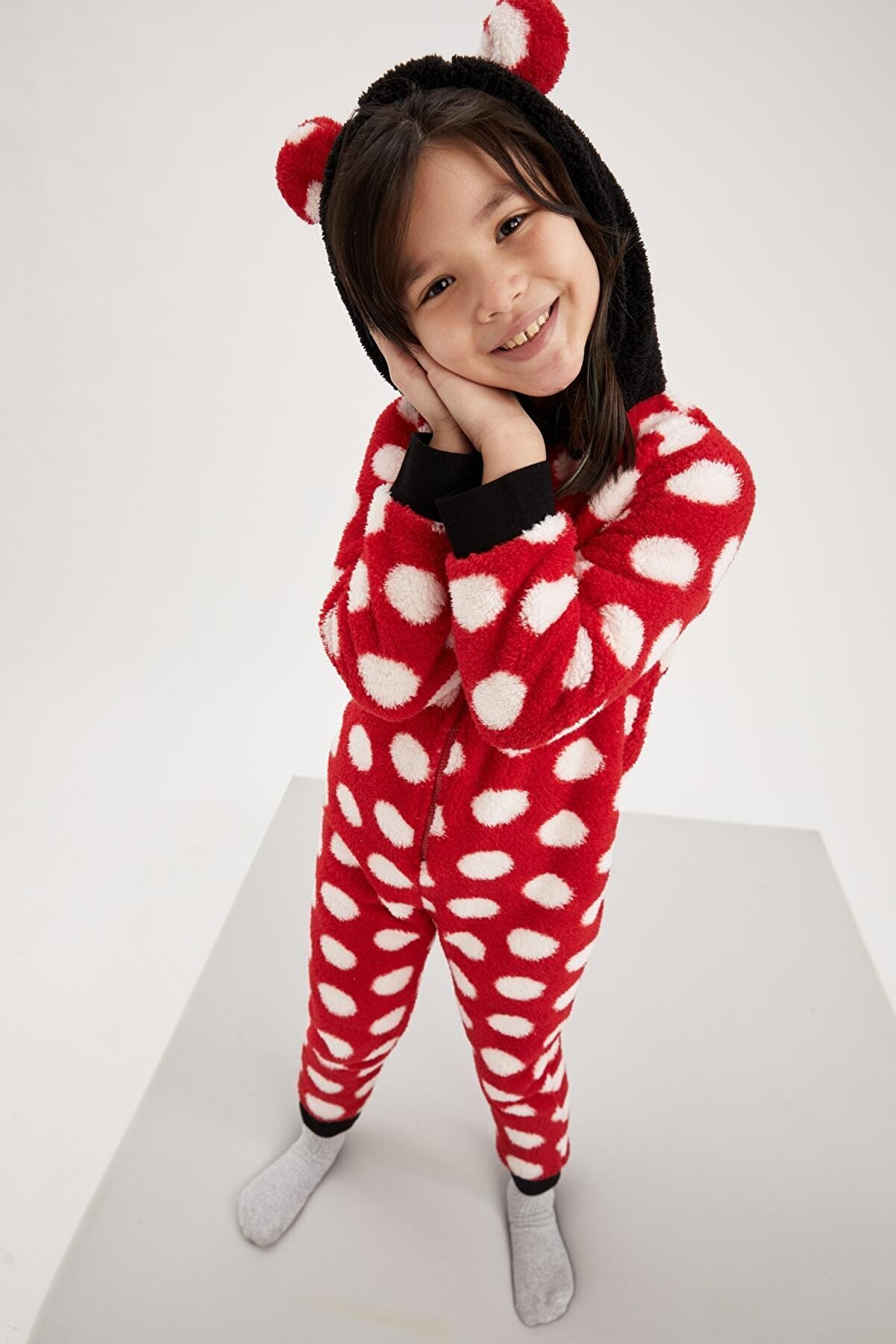 Defacto Kız Çocuk Polar Uzun Kollu Yılbaşı Temalı Tulum Pijama