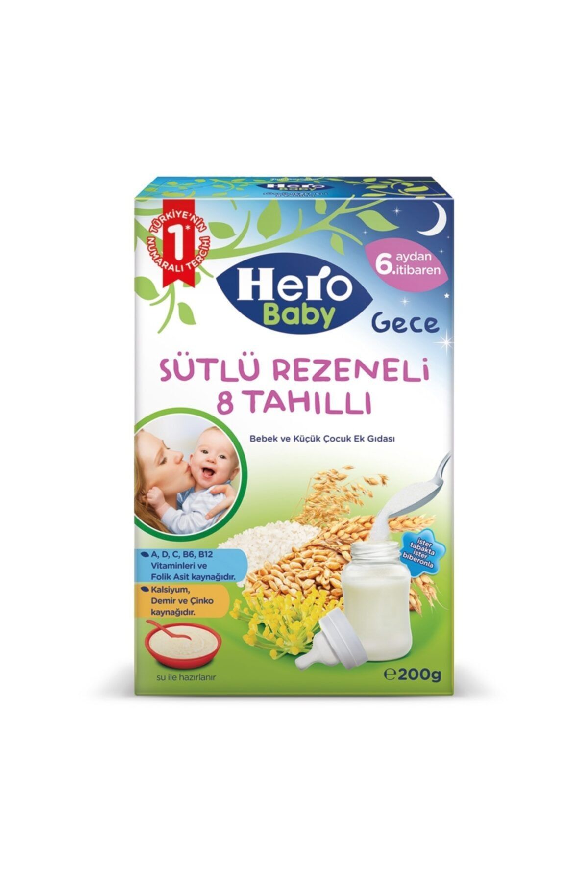 Hero Baby Sütlü 8 Tahıllı Rezeneli Ek Besın 200 gr Kavanoz Maması