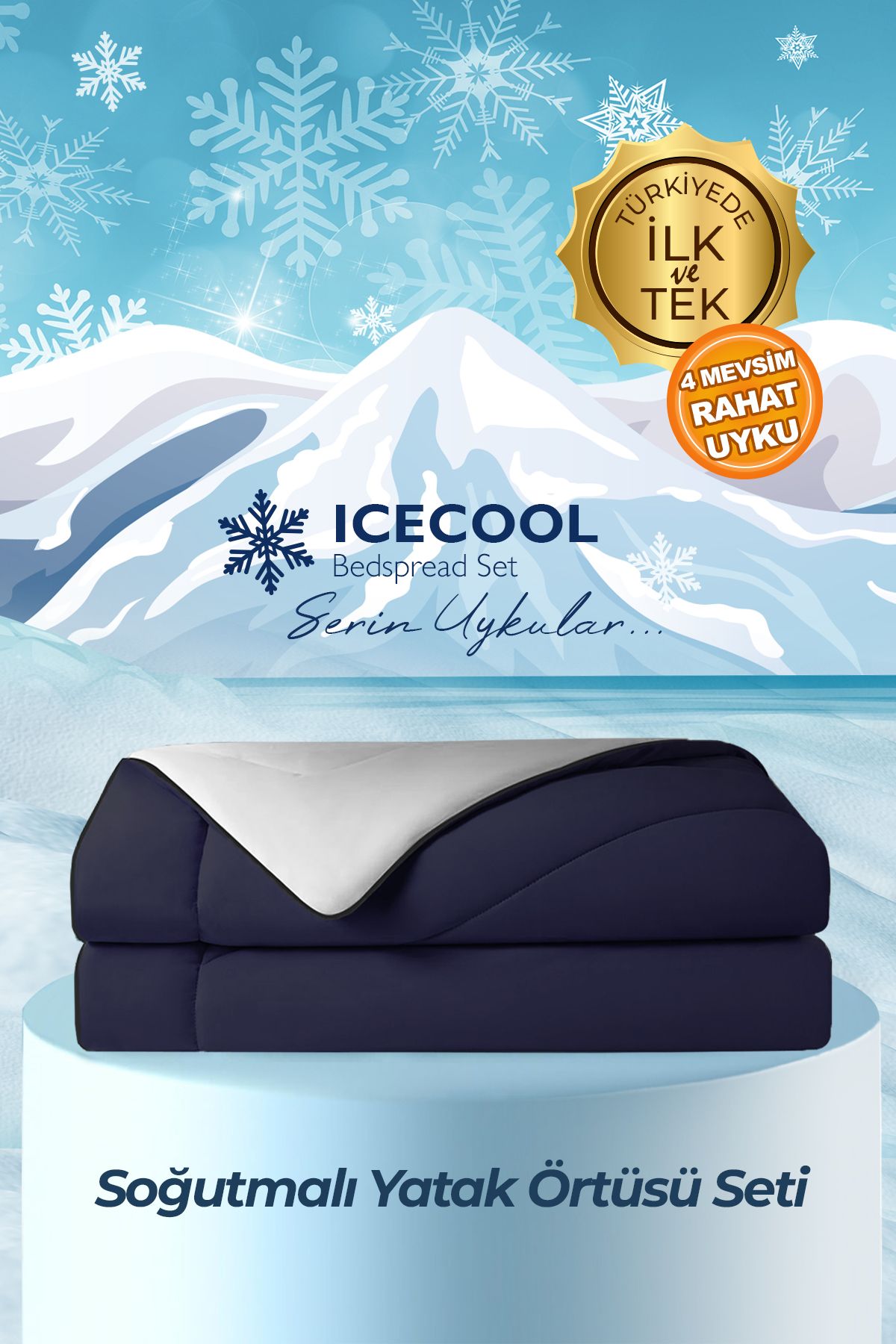Evlen Home Collection Icecool Soğutmalı Yatak Örtüsü Seti Tek Kişilik Yumuşak 2 Parça Hafif Çift Taraflı Lacivert Gri