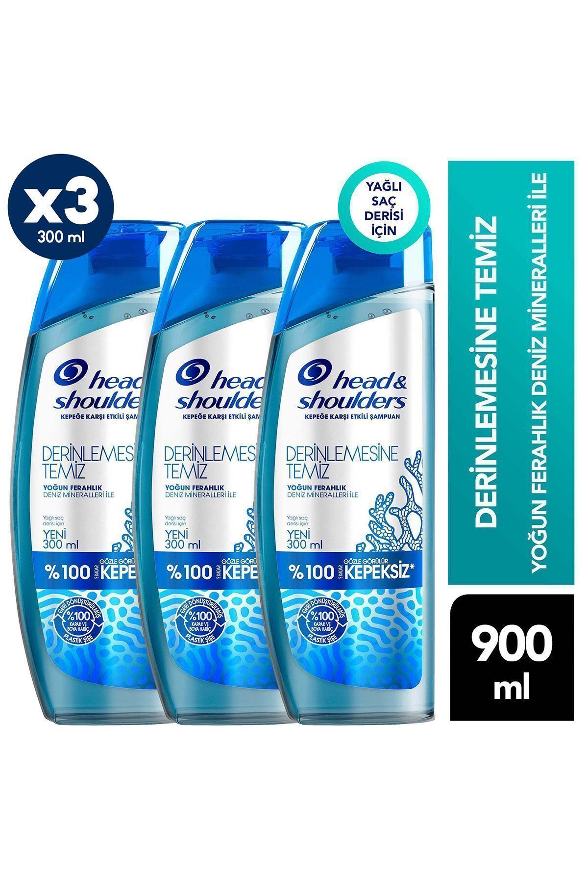Head And Shoulders Derinlemesine Temiz Şampuan Saç Derisi Detoksu 300 ml x 3