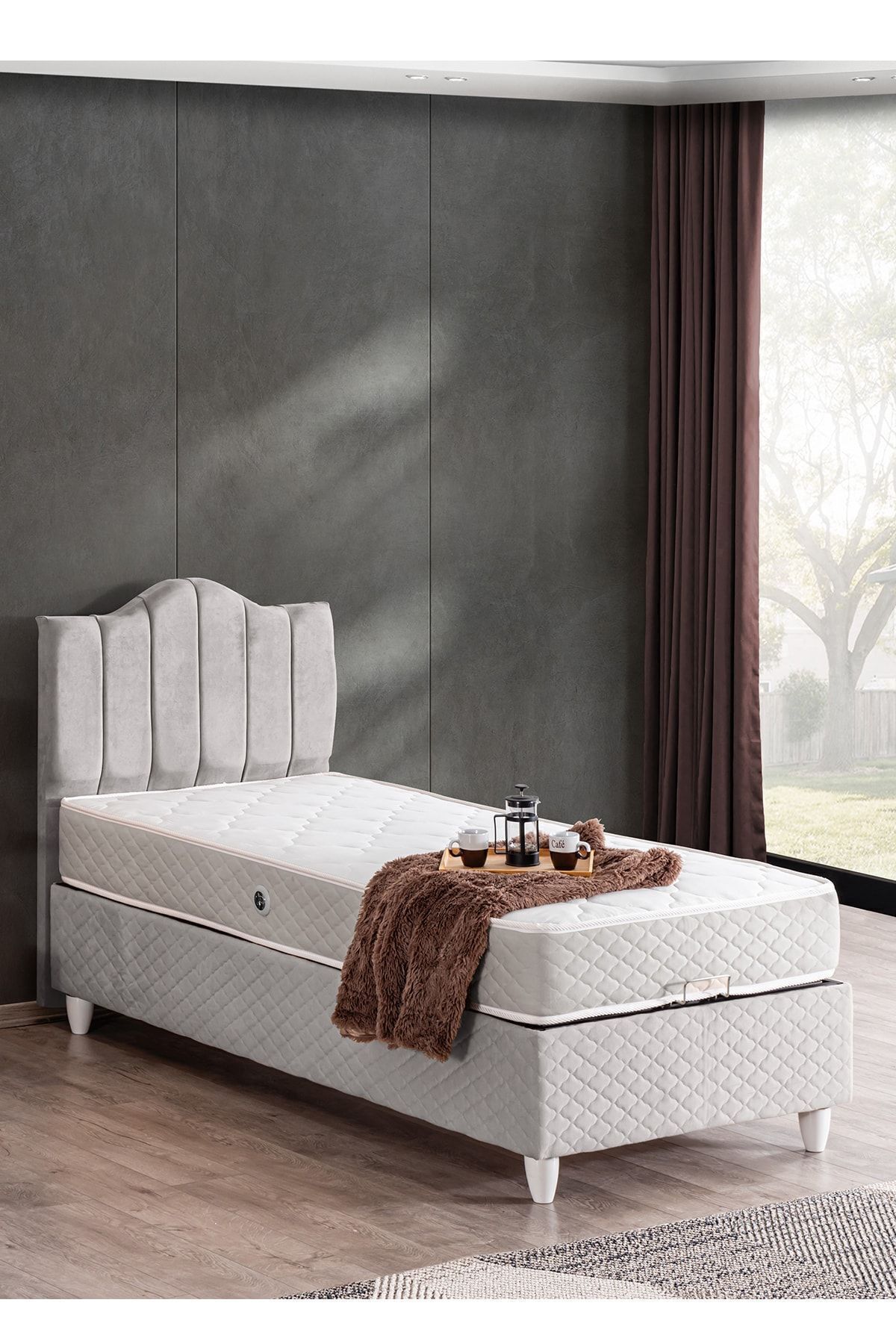 Setay Baza, Trend Tek Kişilik Baza Başlık Letto Yatak Seti - Gri