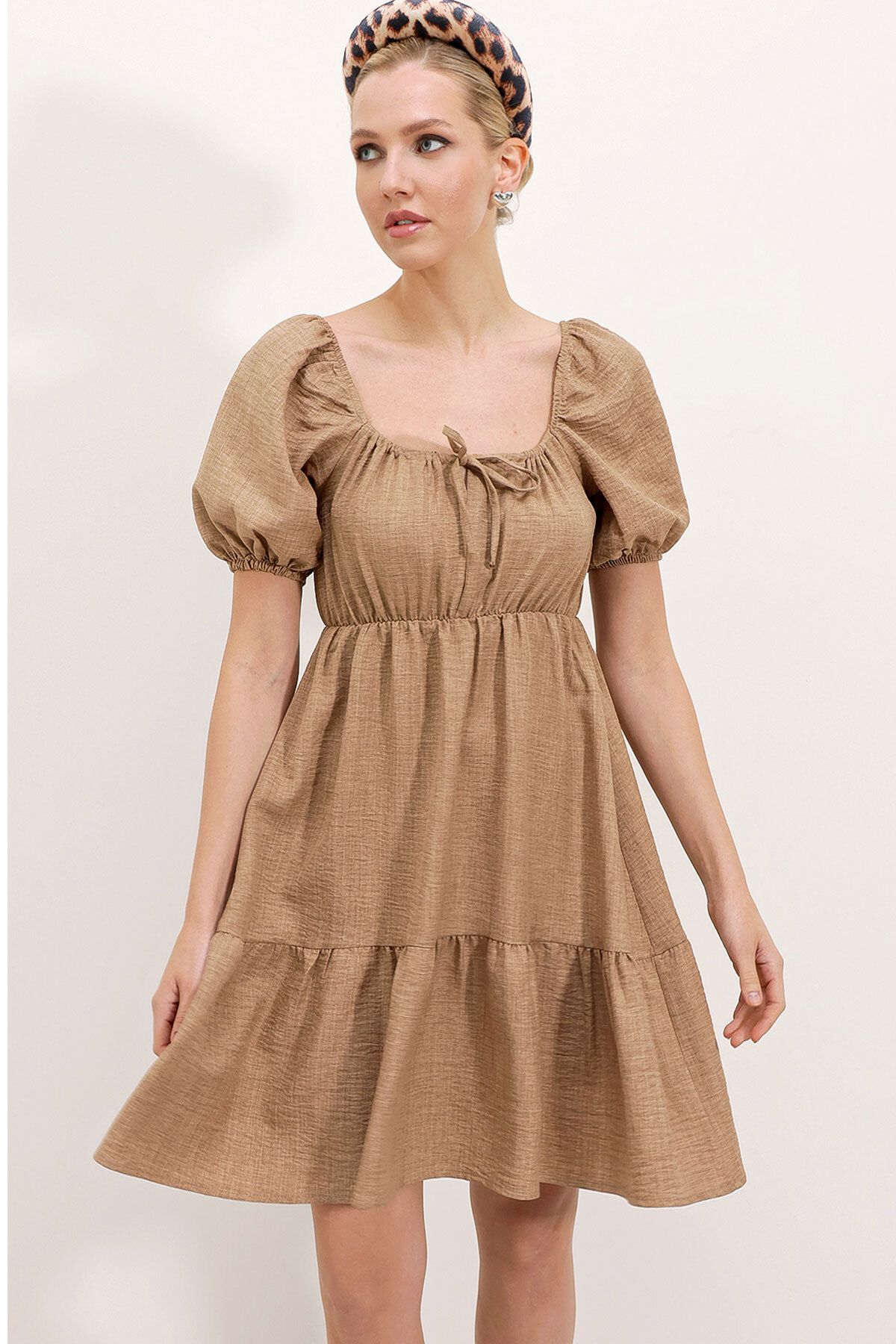 Bigdart 2351 Kloş Poplin Elbise - Camel