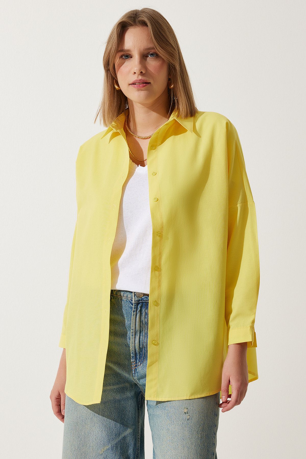 Lovelyİstanbul Oversize Basic Gömlek SARI LDD0003