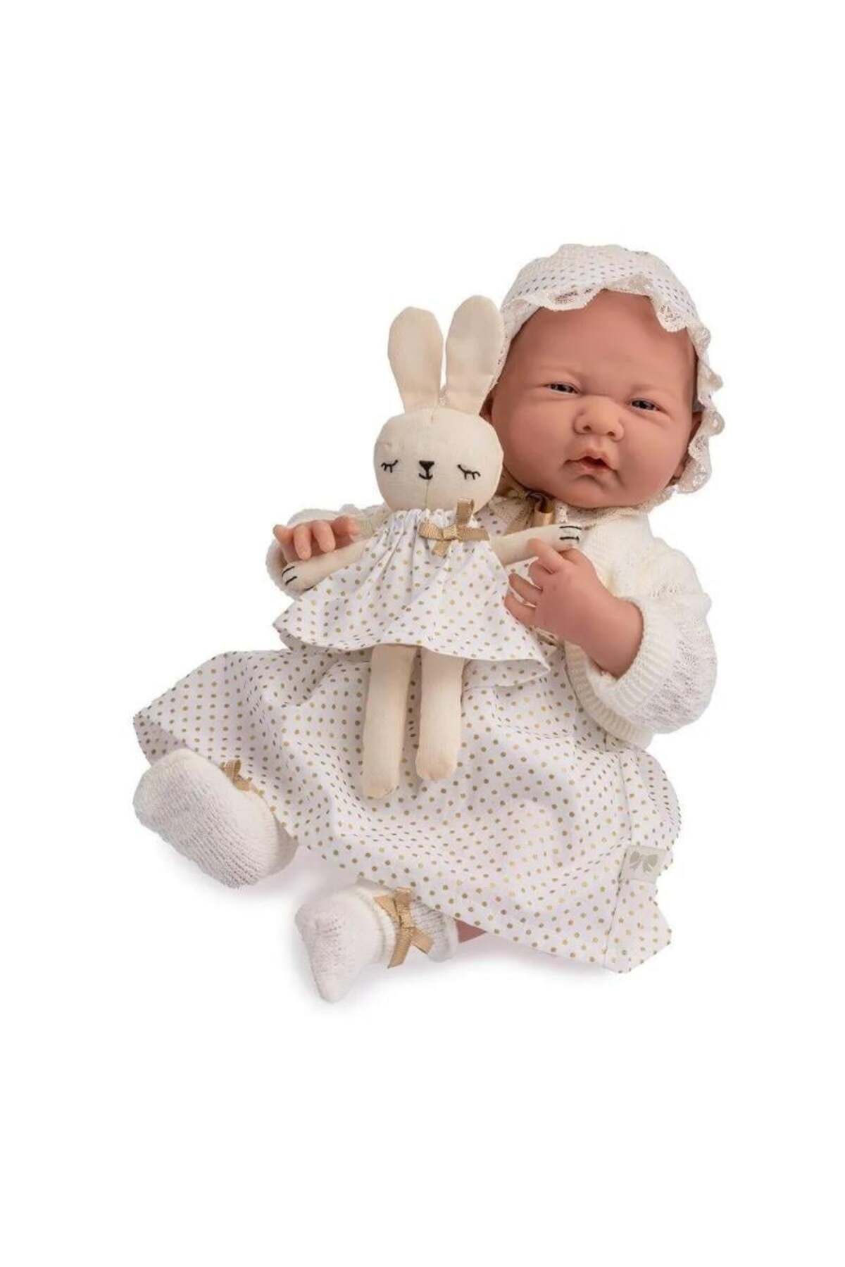 Genel Markalar Gerçekçi Yenidoğan Oyuncak Kız Bebek 39 Cm - Beyaz Hırka Ve Tavşanlı