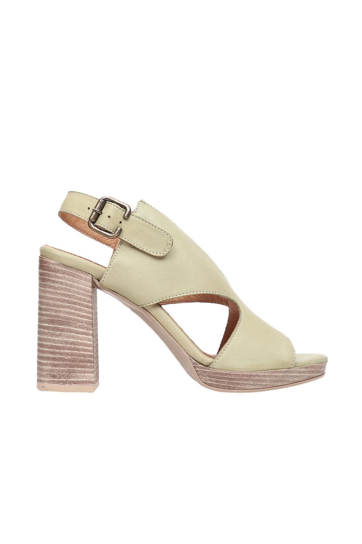 BUENO Shoes Haki Deri Kadın Topuklu Sandalet 01wn6403